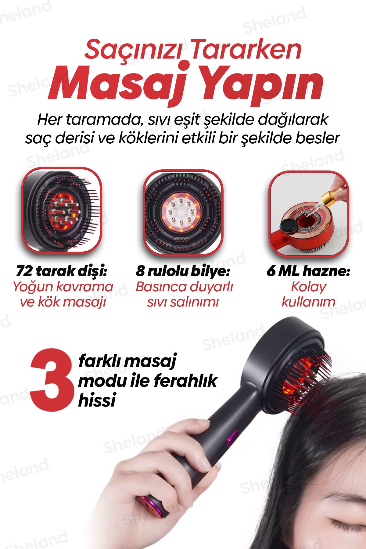 Pro Ovmalı ve Serum Hazneli Saç Masaj Tarağı