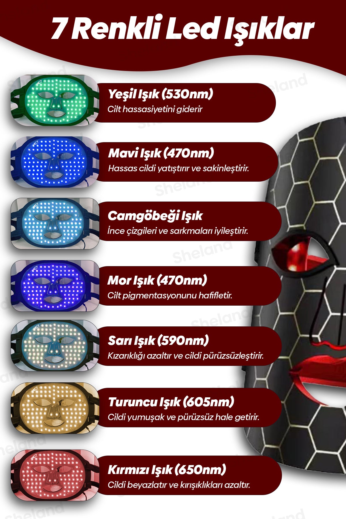 Pro 7 Renkli Uzaktan Kumandalı Led Yüz Maskesi