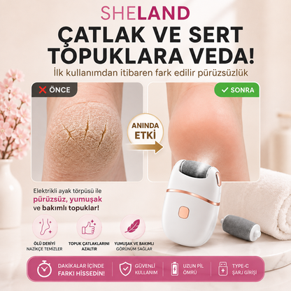 SHELAND® 2 Başlıklı Şarjlı Elektrikli Ayak Törpüsü | Profesyonel Pedikür Cihazı