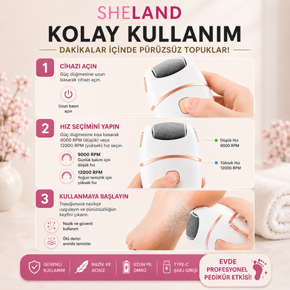 SHELAND® 2 Başlıklı Şarjlı Elektrikli Ayak Törpüsü | Profesyonel Pedikür Cihazı