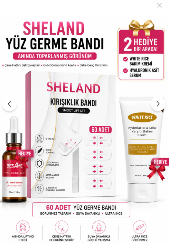 Sheland Kırışıklık Bandı 60 Adet Yüz Germe – Gece Bakım Seti